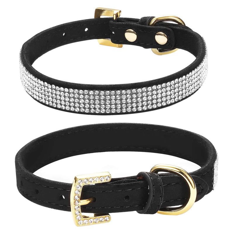 LOVPE Rhinestone Dog Collar,Golden Diamond Buckle and Suede Leather with Crystal Diamond Pet Dog Collar Beautiful and Sparkly Dog Cat Rhinestone Collar for Small Dogs/Cats (XS, Black) XS - PawsPlanet Australia