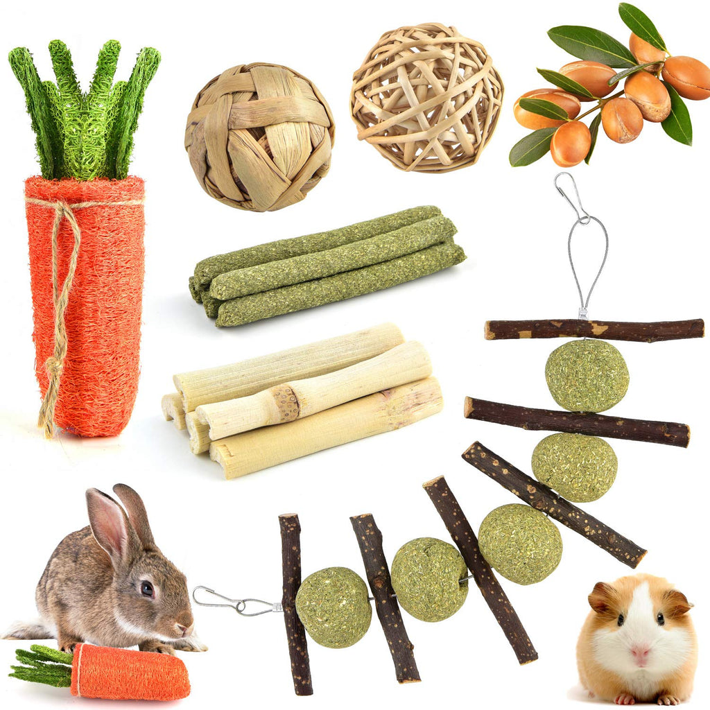 Pweituoet Rabbit Toys for Bunny, Small Animal Chew Treat - 100% Natural Materials Handmade for Hamster/Guinea Pig/Chinchilla/Rat 6 Types Toys - PawsPlanet Australia