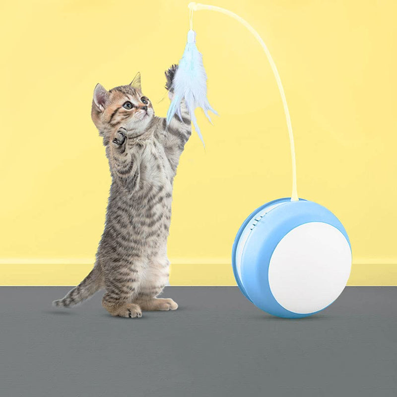 JAOK Automatically Rotating Cat Toy,Smart Hunting Ball,Recharge with USB,Build-in LED Light,Safe and Harmless,Healthy Eco-Friendly Material,Replaceable Feather,Tumbler - PawsPlanet Australia