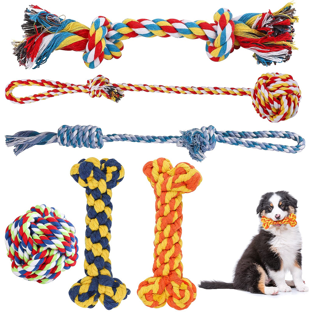 Ruisita 6 Pieces Dogs Ball Knot Training Toy Pet Teeth Training Toys Natural Teeth Cleaning Chew Rope Puppy Boredom Rope Toy for Puppy, Small Dogs Mixed Cotton Rope Pet Toys Set - PawsPlanet Australia