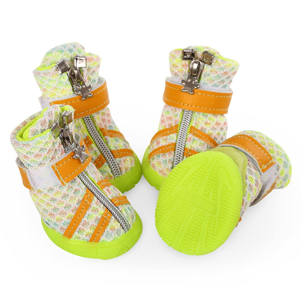 MAZORT Dog Boots, Doggy Anti-Slip Mesh Shoes with Gum-Rubber Soles, Pet Breathable Paw Protector with Zipper and Sticker Strap for Small Puppy 1#: 1.4 " x 1.1" (L x W) Green - PawsPlanet Australia