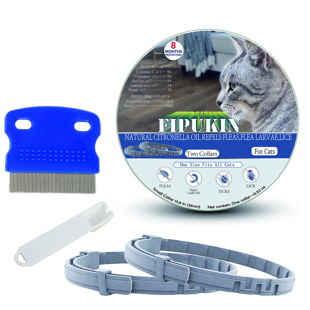 Flea and Tick Collar for Cats, Natural and Safe Flea and Tick Collar for Cats, 2×8 Months Protection, Waterproof, One Size Fits All, 2-Pack, Free Comb and Tick Removal Tool! - PawsPlanet Australia