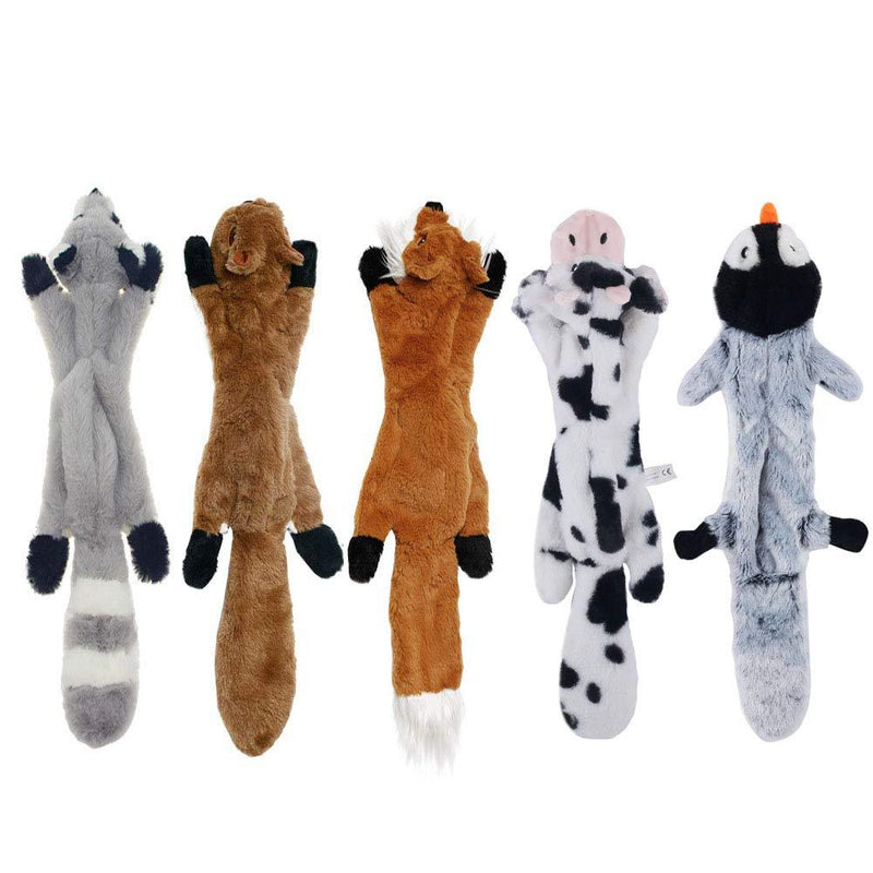 Cnikpet Dog Squeaky Toys, No Stuffing Plush Chew Toy for Small Medium Dogs Puppy Aggressive Chewers Large Breed, 5 Pack Cute Animals (Fox,Squirrel,Raccoon,Penguin and Cow) 5Pack - PawsPlanet Australia