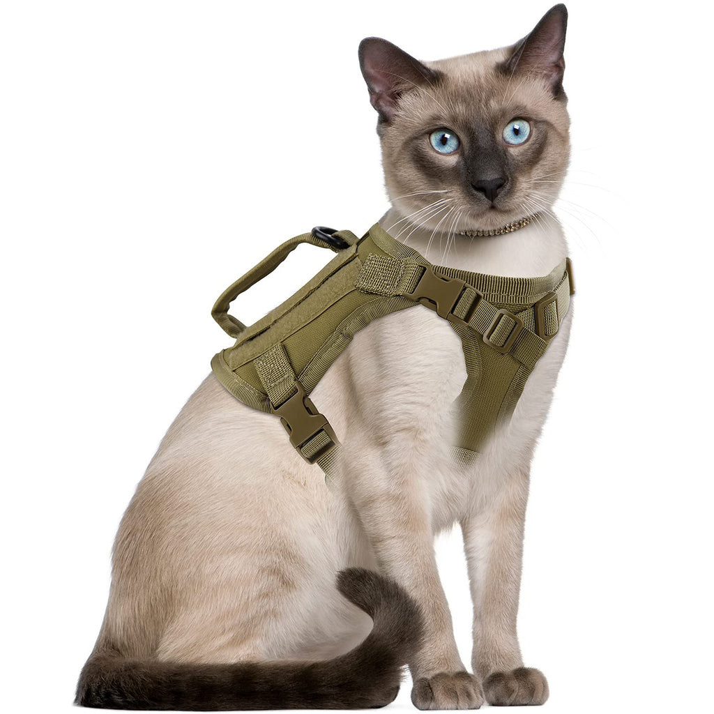 Tactical Cat Harness for Walking, Adjustable Escape Proof Pet Vest for Large Cat,Small Dog,Easy Control Breathable Cat Vest with Handle Large (Pack of 1) A-Khaki - PawsPlanet Australia