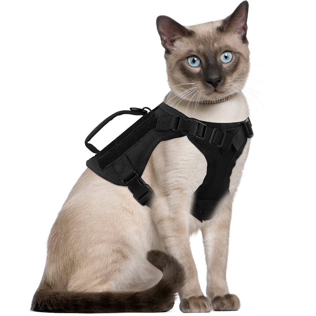 Tactical Cat Harness for Walking, Adjustable Escape Proof Pet Vest for Large Cat,Small Dog,Easy Control Breathable Cat Vest with Handle L Black - PawsPlanet Australia
