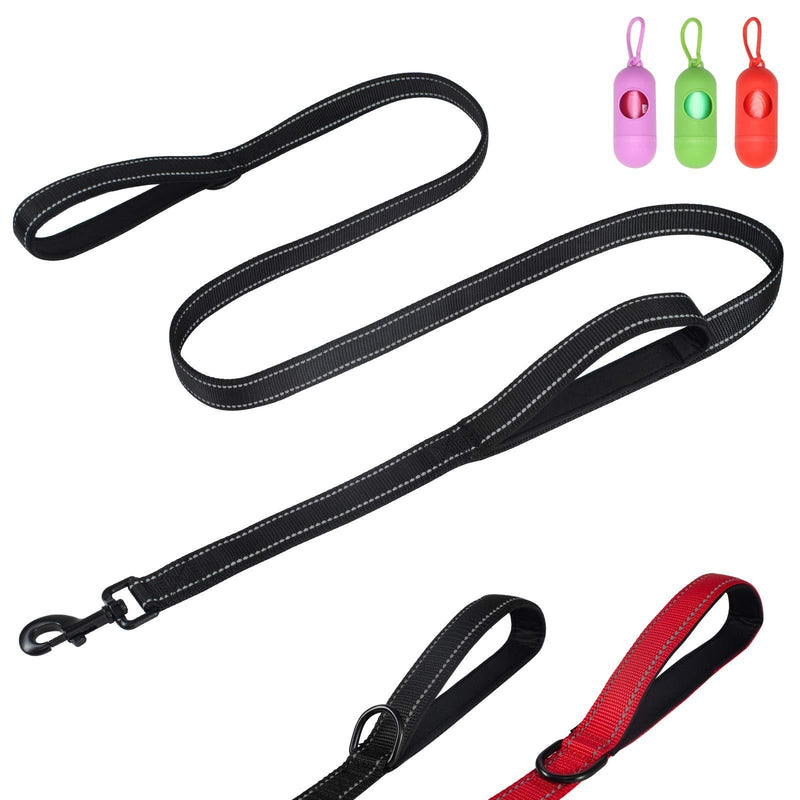 Hepeeng 6ft Dog Leash Heavy Duty Rope Leash with 2 Padded Handle – Pet Training Lead with 3M Reflective Double Handle for Traffic Control Safety Perfect for Large Medium/Small Dog (Black) Black - PawsPlanet Australia