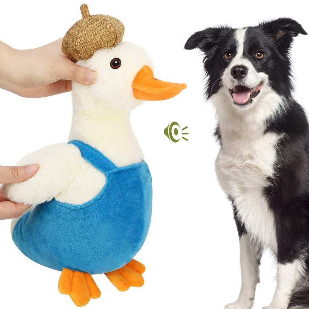 Pawaboo Squeak Plush Duck Dog Toy, Super Soft Short Plush Stuffed Artist Duck-Shaped Pet Toys, Crinkle Paper Rattle Pet Biting Training Playing Chew Toys Non-Toxic Plush Doll for Pet Dogs 12" 1pack Yellow+Orange+Blue - PawsPlanet Australia