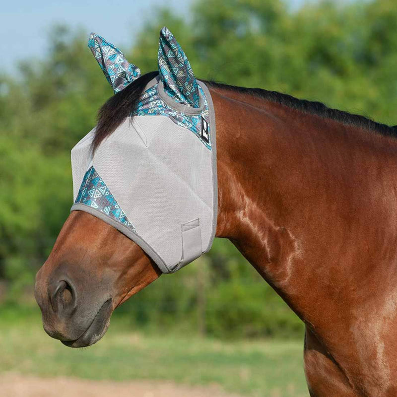 Equibrand Patterned Horse Fly Mask with Ears Teal Tribal (Arab) Arab - PawsPlanet Australia