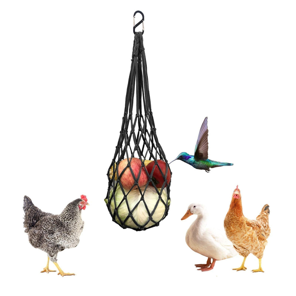 Chicken Vegetable String Bag , Poultry Fruit Holder Chicken Cabbage Feeder Treat Feeding Tool with Hook for Hens Chicken Coop Toy for Hen Goose Duck Large Birds (Black) Black - PawsPlanet Australia