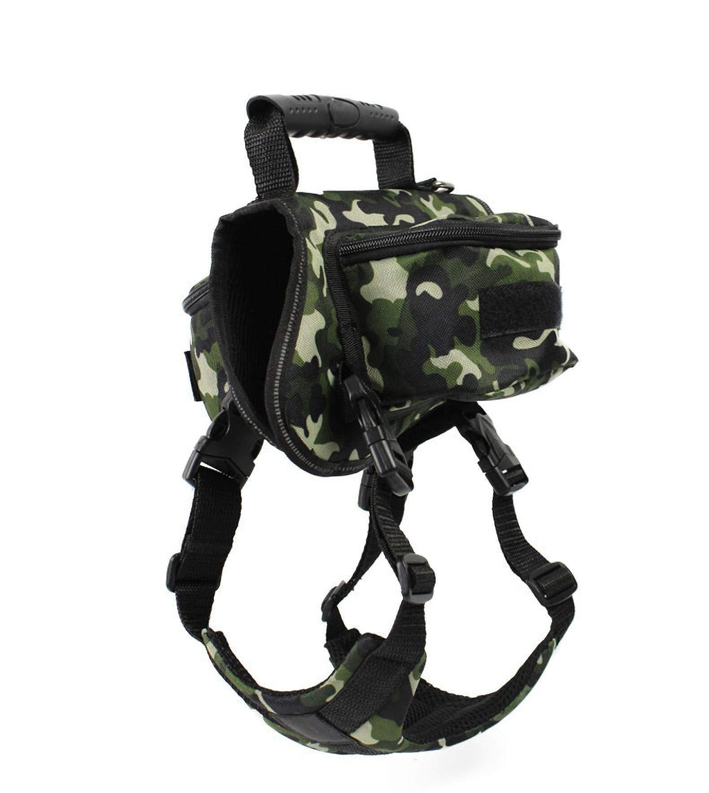 Motley Pet Dog Hiking Backpack Harness Weighted Vest Take for Camping, Hiking, Walking, with Saddle Bags for Holding Gear for Dog Camo Camouflage Green Color XL X-Large Dogs - PawsPlanet Australia