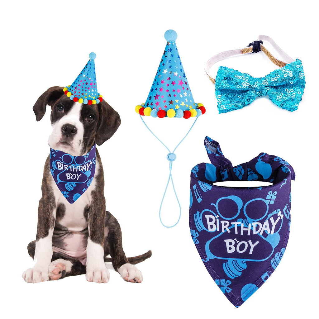 TCBOYING Dog Birthday Party Supplies, Dog Birthday Bandana Hat Boy Scarf with Cute Dog Bow Tie Collar for Small Medium Dog Pet - PawsPlanet Australia