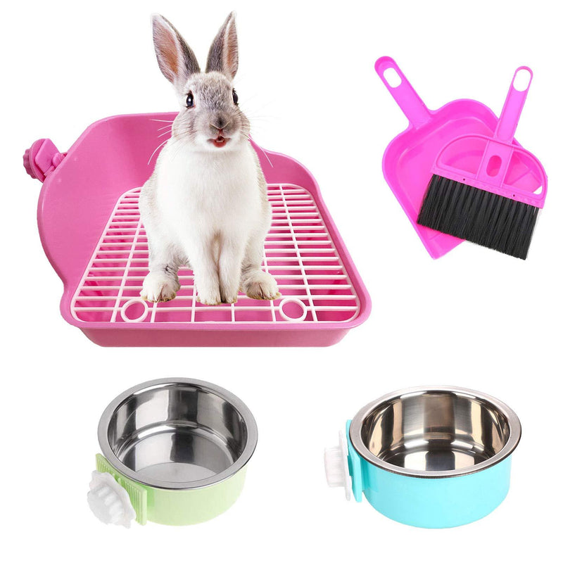 kathson Rabbit Litter Box, Bunny Corner Litter Pan, Pet Toilet Potty Trainer Bedding Box Pet Bowls Detachable Hanging Pet Cage Bowl for Rabbit Bunny Guinea Pig Ferrets Chinchilla - PawsPlanet Australia