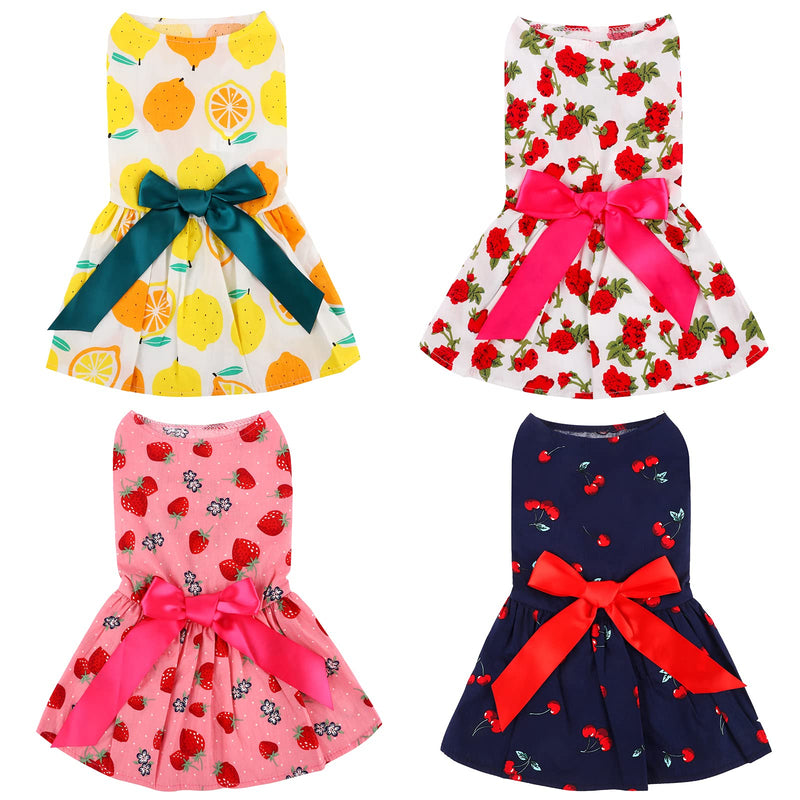 URATOT 4 Pieces Cute Pet Dress Dog Dress with Lovely Bow Puppy Dress Strawberry Cherry Lemon Pet Apparel Dog Clothes for Small Dogs and Cats Fruit Design with Bow - PawsPlanet Australia