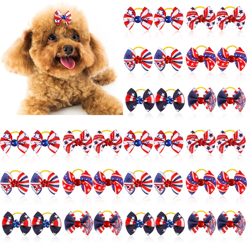 Weewooday 36 Pieces Cute Dog Cat Hair Bows with Rubber Bands Patriotic Pet Bows Headbands Independence Day Puppy Hair Bow Accessories for 4th of July Cats Puppies Party - PawsPlanet Australia