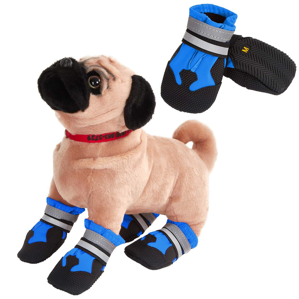 PetSeason Waterproof Dog Boots Outdoor Dog Shoes,Dog Paw Protector with Reflective Strip, Anti-Slip Sole Adjustable Pet Booties for Medium to Large Dogs (4Pcs) M:2.16''x2.36''(W*L) Blue - PawsPlanet Australia