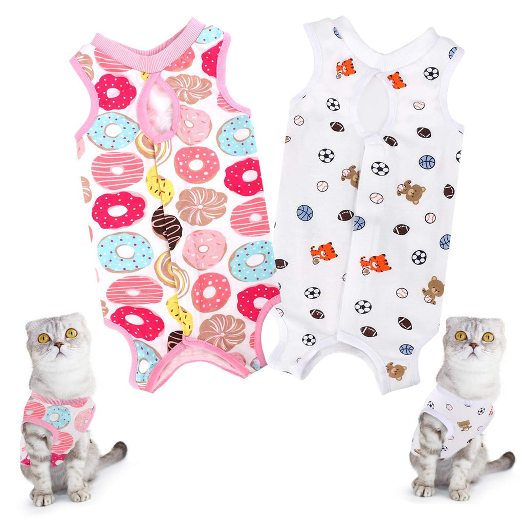 URATOT 2 Pieces Cat Recovery Suit Cat Surgical Recovery Suit Cotton Breathable Kittens Physiological Clothes for Abdominal Wounds or Skin Diseases Donut, Football S - PawsPlanet Australia