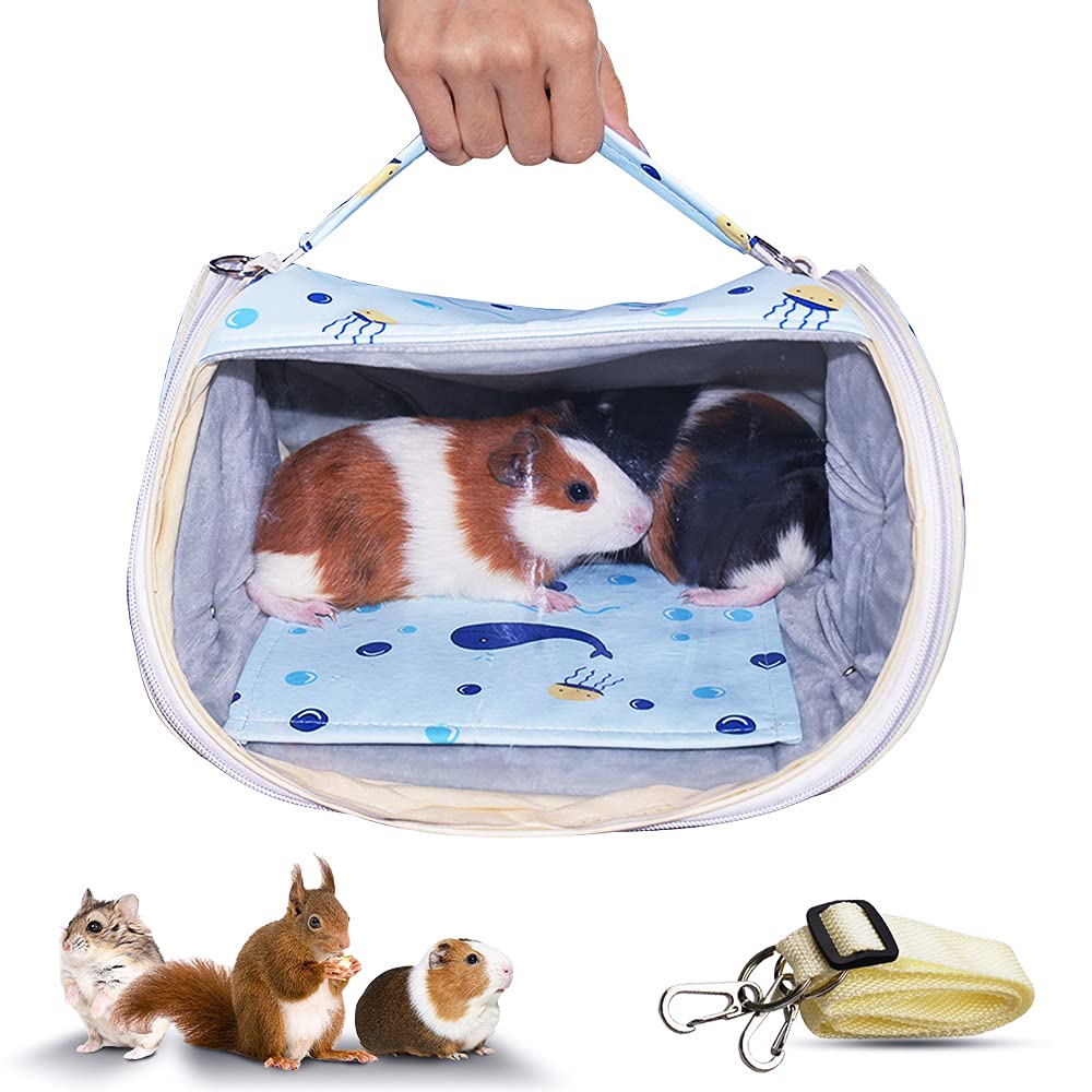 HOMEYA Pet Carrier Bag, Small Animal Guinea Pig Hamster Portable Breathable Outgoing Sling Carrier Bag for Hedgehog Chinchilla Rats Sugar Glider with Shoulder Strap for Outdoor,Travel,Hiking-L Ocean - PawsPlanet Australia