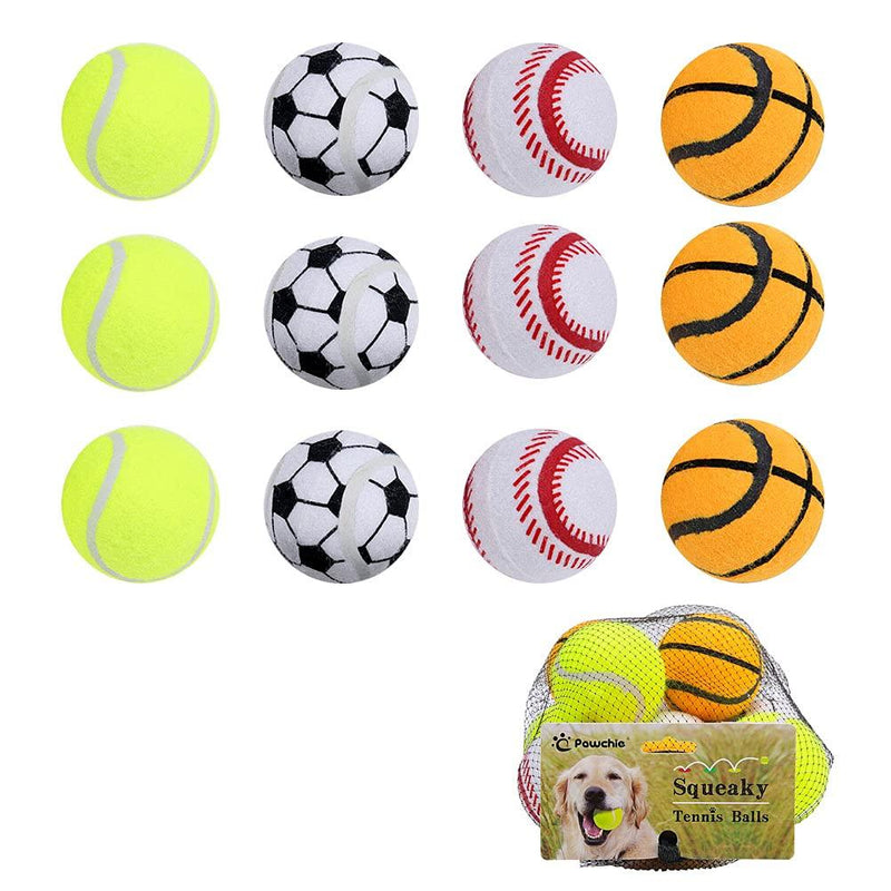 PAWCHIE Squeaky Dog Tennis Balls - 12 Pack Durable Dog Toy Balls, 2.5" Dog Interactive Chew Toys for Dog Playing - PawsPlanet Australia