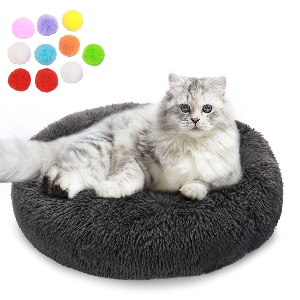 SHL Dog Beds Calming Cat Beds Furniture for Indoor Cats Clearance, Anti-Anxiety Orthopedic Donut Cuddler Round Plush Pet Bed for Kitten , Puppy, Cats and Small Do 20" x 20" Dark Grey - PawsPlanet Australia