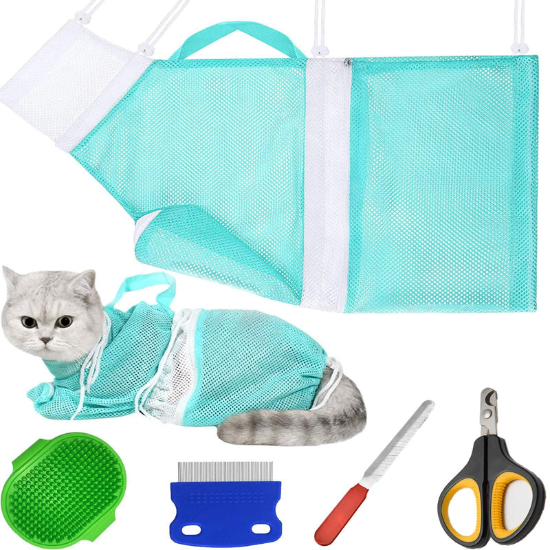 5 Pieces Cat Bathing Bag Cat Shower Net Pet Bag Cat Grooming Washer Mesh Bag Adjustable Breathable Multifunctional Anti-Bite and Anti-Scratch Restraint Bag with Pets Nail Clippers for Cat's Bathing Green - PawsPlanet Australia