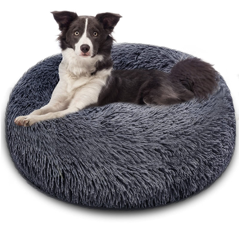 BITIANTEAM Calming Dog Bed Comfortable Cat Bed Donut Cuddler Round Dog Pillow Bed Nest Anti-Slip Faux Fur Ultra Soft Washable for Dog Cat Joint-Relief Improved Sleep Dark Gray (20'' x 20'') 20'' x 20'' - PawsPlanet Australia