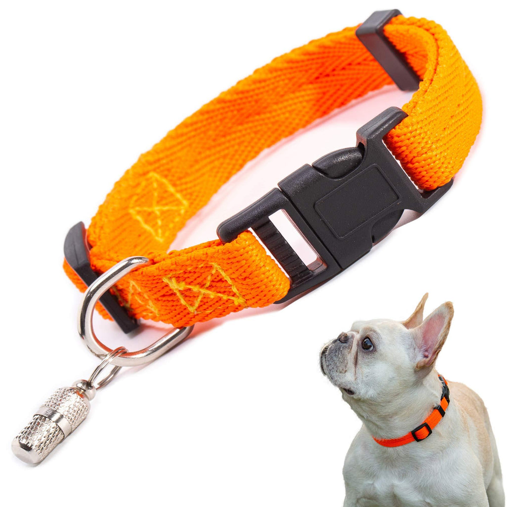 FaitPourU Upgraded Dog Collar with ID Tags, Soft Breathable Nylon Adjustable Pet Collar for Small Medium Large Dogs, Vibrant 5 Colors Selection (Orange,X-Small) X-Small Orange - PawsPlanet Australia