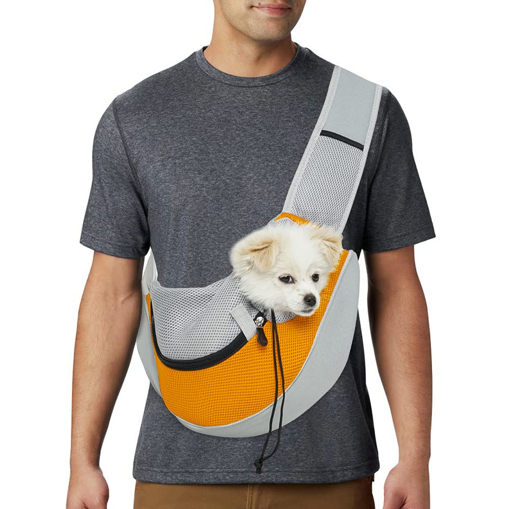 YOYAKER Dog Sling Pet Carrier Backpack Adjustable Cat Bag for Front Hands Free Travel Breathable Puppy Carrier Shoulder Bag S Orange - PawsPlanet Australia