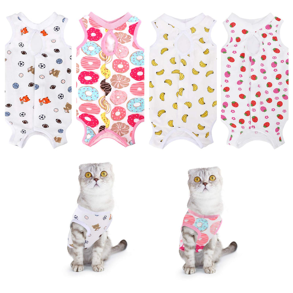 URATOT 4 Pieces Cat Recovery Suit Cat Surgery Recovery Suit Kittens Physiological Clothes Cotton Breathable Cat Clothes for Abdominal Wounds or Skin Diseases Donut + Football + Banana + Strawberry Small - PawsPlanet Australia