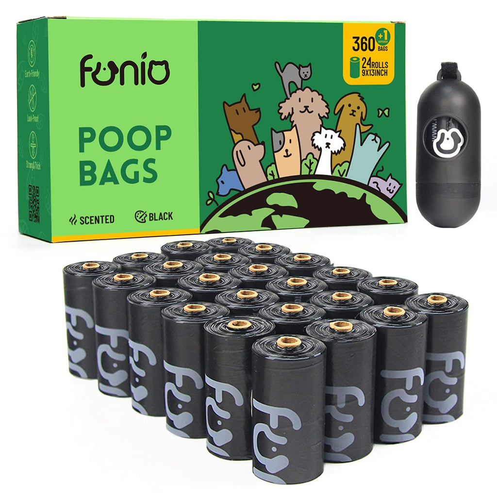 Funio Dog Poop Bag Eco Friendly Poop Bags,360 Counts Dog Poop Bags with Dispenser,Extra Thick and Leak Proof, EPI Additive Meets ASTM D6954 Black Lavender-Scented - PawsPlanet Australia