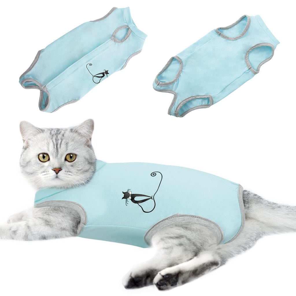 KOESON Cat Recovery Suit After Surgery Wear, Breathable Kitten E-Collar Bandages Alternative for Surgical Abdominal Wounds Skin Diseases, Anti-Licking Pet Shirt with Cute Pattern for Cats Dogs Small Blue - PawsPlanet Australia