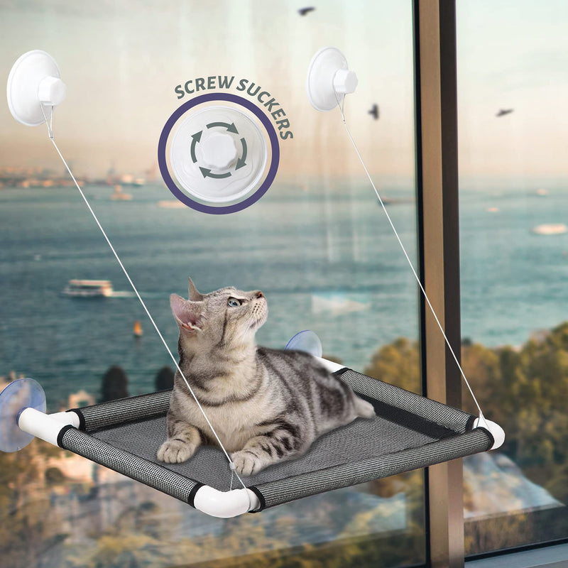 Thankspaw Cat Window Hammock Cat Window Mounted Perch with Flannel Blanket Space Saving Cat Window Bed with Screw Suction Cups and Extra Connection for Large Cats - PawsPlanet Australia