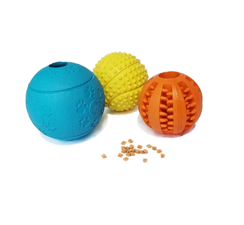 3 Pack Durable Natural Rubber Dog Teething Chew Toys -Squeaky Bounce Fetch Training Ball- Interactive Food Treat Dispensing Dog Toys- Puppy Tooth Cleaning-Floating Water Toys for Small Dogs (Small) - PawsPlanet Australia