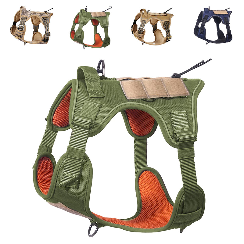 Tactical Service Dog Harness No-Pull, Double D-Ring Adjust Vest Harness with Hook and Loop Panels, Easy-Control for Walking Training, Reflective Dog Harnesses for Small,Medium and Large Dogs(Green,S) S(Neck:12-19",Chest:15-25") Army green - PawsPlanet Australia