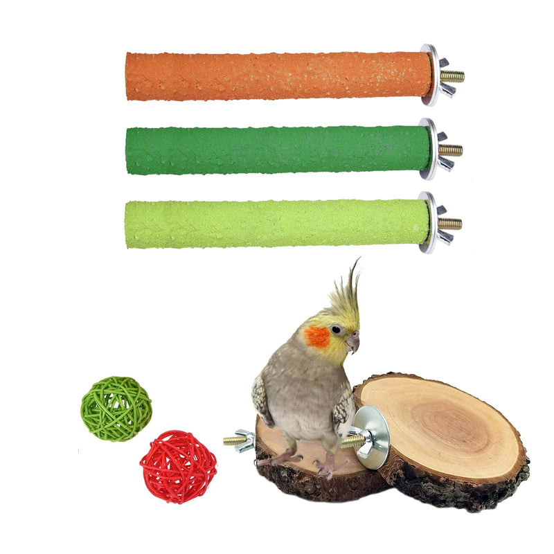 Hamiledyi Colorful Bird Perch Stand Platform,Quartz Sand Paw Grinding Sticks Parrot Round Wood Perch Platform for Cockatiel Conure Budgies Parakeet Lovebird-Random Color(7 pcs) - PawsPlanet Australia