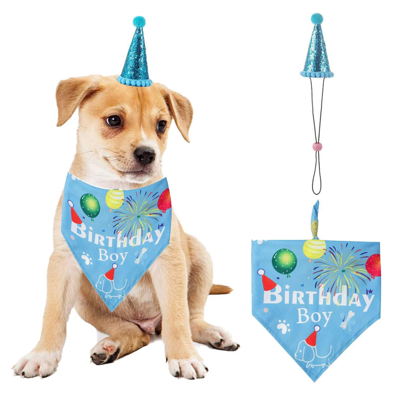 Dog Birthday Bandana Hat Set, Dog Birthday Party Supplies Dog Bandana Boy Girl Puppy Birthday Hat Scarf for Small Medium Dog Pet (Blue) Blue - PawsPlanet Australia