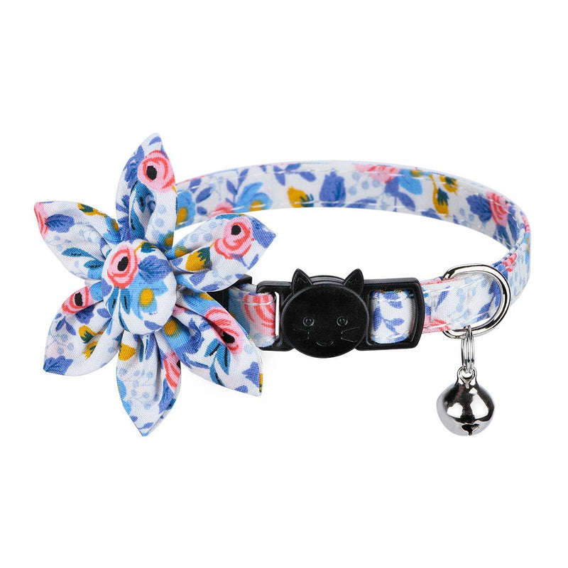 chede Breakaway Cat Collar with Bells - 1 Pack Cat Collar with Bells, Cat Collars with Sunflower, Accessories for Pet Collars, Adjustable for Cats and Small Dogs (Blueflower) Blueflower - PawsPlanet Australia