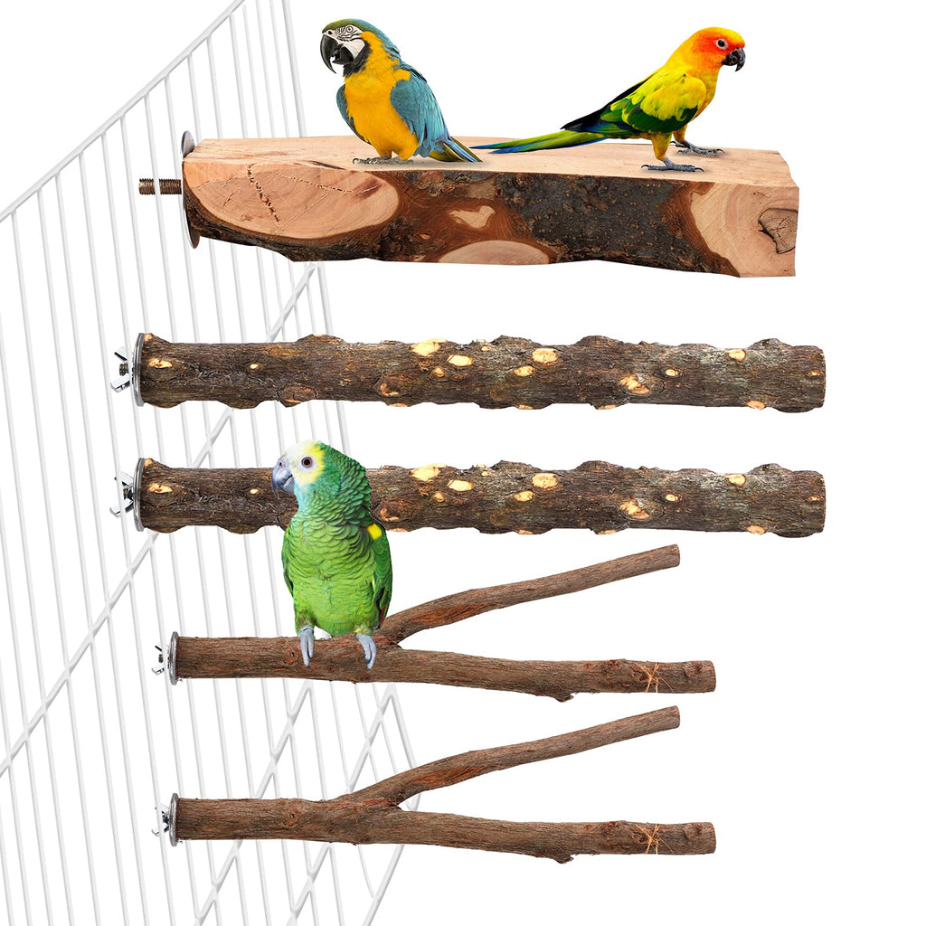 Aodaer 5 Pcs Wood Bird Perch Natural Wooden Parrot Perch Stand Platform Exercise Climbing Paw Grinding Toy Playground Accessories for Parakeet, Conure, Cockatiel, Budgie, Lovebirds - PawsPlanet Australia