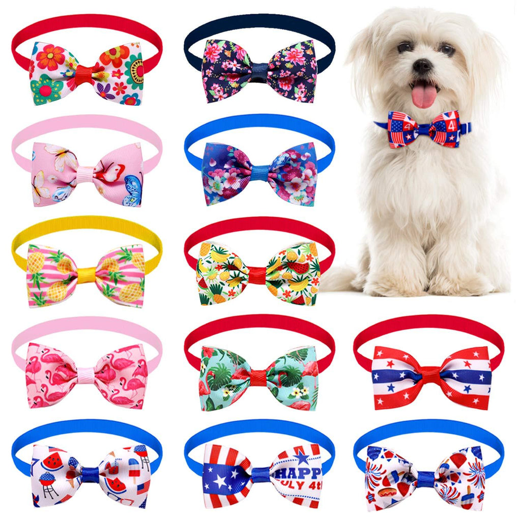 PTFNY 12 PCS Dog Bow Ties Collar for Spring Summer Independence Day Adjustable Bowties for Small Dogs Puppies Cats - PawsPlanet Australia