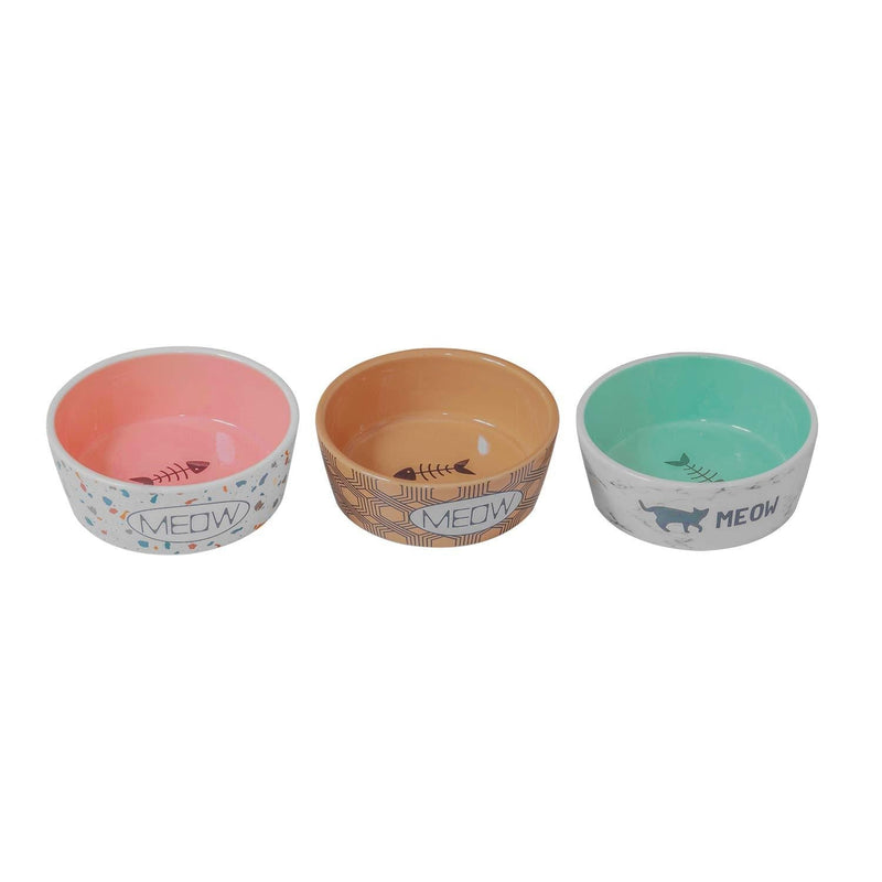 SanFeng Ceramic Pet Bowls Cat Water Bowls Cat Bowls for Food and Water , Cat Slow Feeding Bowls, Wide Cat Dish, Set of 3, for Indoor Cats or Dogs (Fashionable Designs) - PawsPlanet Australia