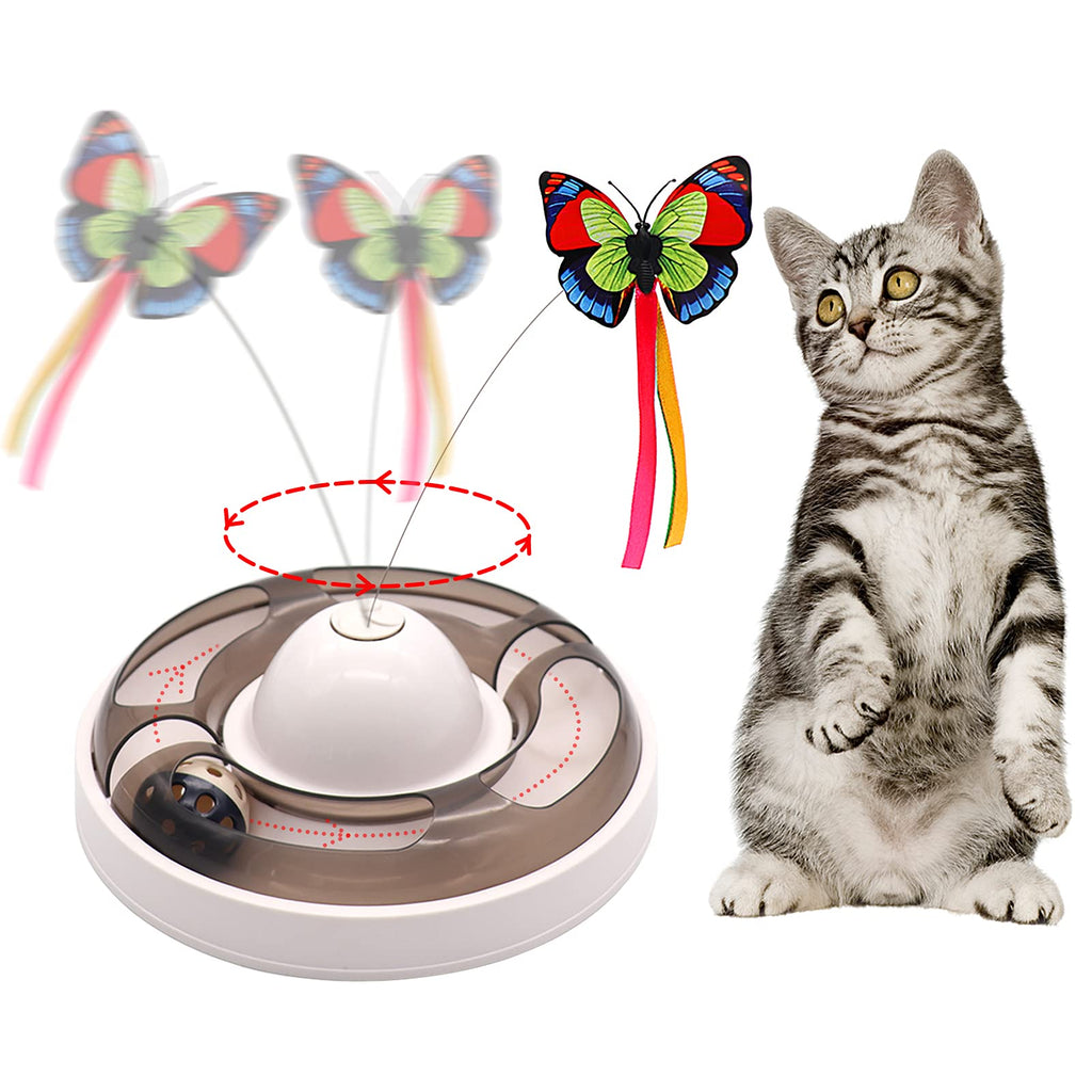 Interactive Cat Toys for Indoor Cats Automatic Electronic Rotating Butterfly Cat Toy with Roller Tracks Ball, Exercise Hunting Toy Games Funny Gifts for Kitten Pet Cat Supplies COFFEE - PawsPlanet Australia