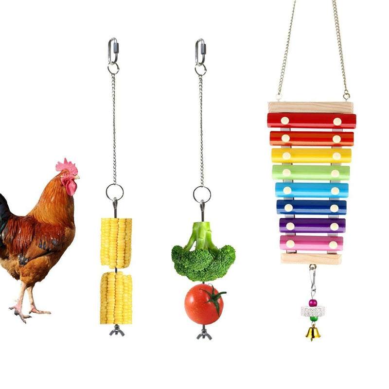 Vehomy Chicken Xylophone Toy and 2PCS Chicken Veggies Skewers Fruit Holder Chicken Vegetable Hanging Feeder Chicken Toys for Hens 3Pcs - PawsPlanet Australia