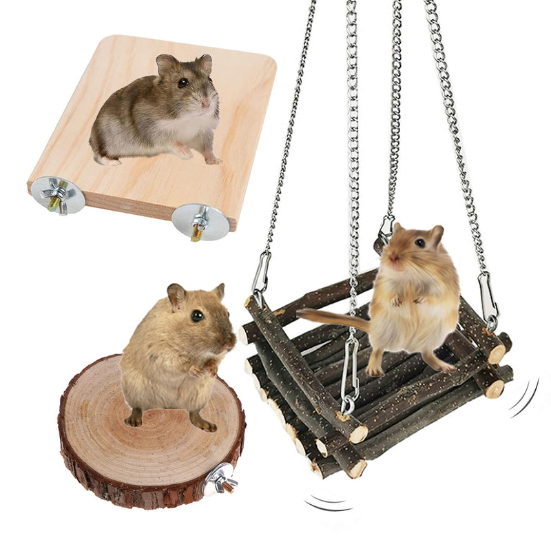 Hamster Teeth Chew Toys, Wooden Hamster Standing Platform, Hamster Hammock Fruit Wood with Adjustable Hanging Chain as Pet Rest Climb Exercise Toy - PawsPlanet Australia