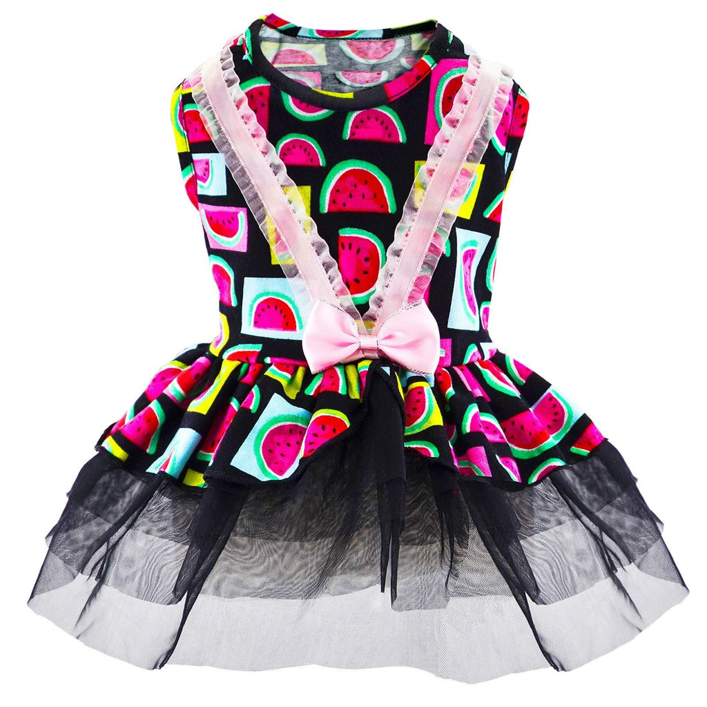 Small Dog Dress - Watermelon Printed Black Dog Clothes Dog Apparel Puppy Outfits Puppy Dresses for Girl Small Dogs (XS) XS(3-4.5lbs) - PawsPlanet Australia