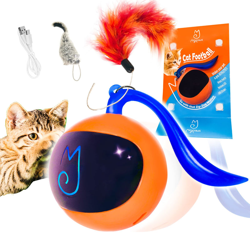 Migipaws Cat Toy, Automatic Moving Ball Bundle Classic Mice + Feather Kitten Toys in Pack. DIY N in 1 Pets Smart Electric Teaser, USB Rechargeable (Orange) Orange - PawsPlanet Australia