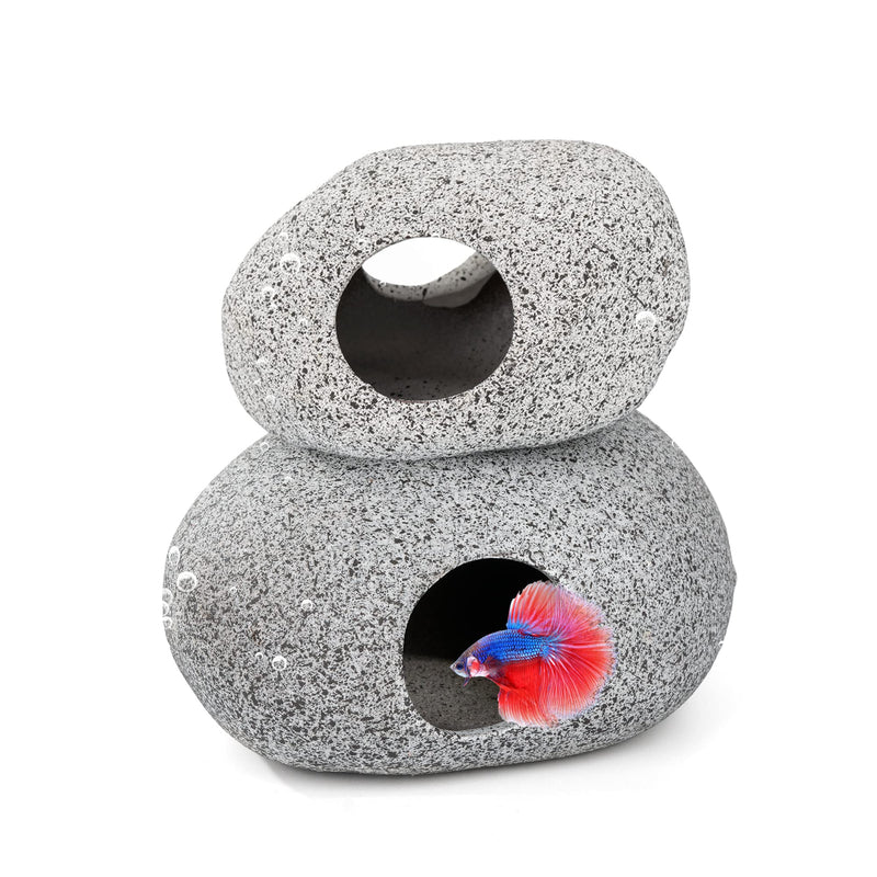Ameliade Aquarium Cave Decorations, Betta Hideout Fish Tank Accessories, Shrimp Cichlid Natural Breeding Hiding Cave Stones, Small Fish Tank Hideaway Decor, Betta Hide Toys Fish Rock House .Small & Medium (2 Piece Set) - PawsPlanet Australia