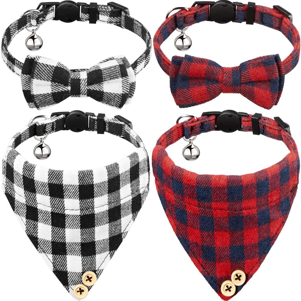 2 Set Cat Collar Bandana Classic Plaid Pet Collar Bandana with Bell Breakaway Cat Collars Adjustable Kitty Collars with Cute Bow Tie Bandana (Black, Red) Black, Red - PawsPlanet Australia