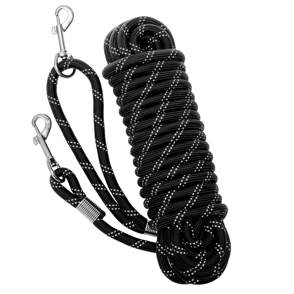 Segzwlor Long Dog Leash - 30ft, 50ft Reflective Training Heavy Duty Rope Dog Leash - Nylon Dog Lead Check Cord for Walking, Hunting, Camping, Running, etc. Easy Control for Small, Medium, Large Dogs 30 FT Black - PawsPlanet Australia