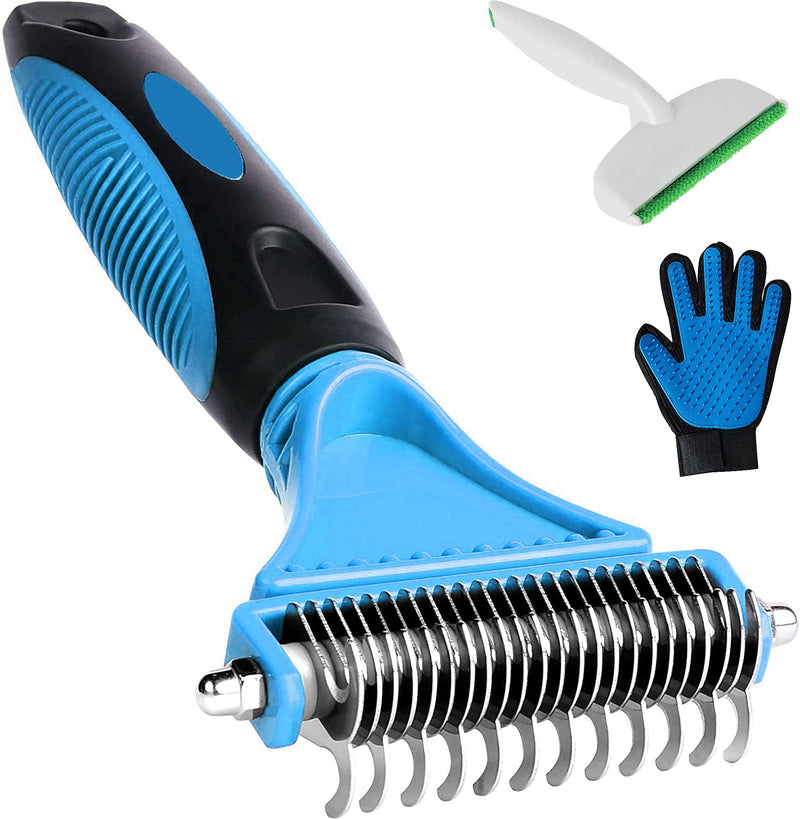 N\S Pet Grooming Tool Double-Sided Undercoat Rake,Safe Dematting Comb,Easy Mats & Tangles Removing Effective Removing Knots for Cats, Dogs Blue - PawsPlanet Australia