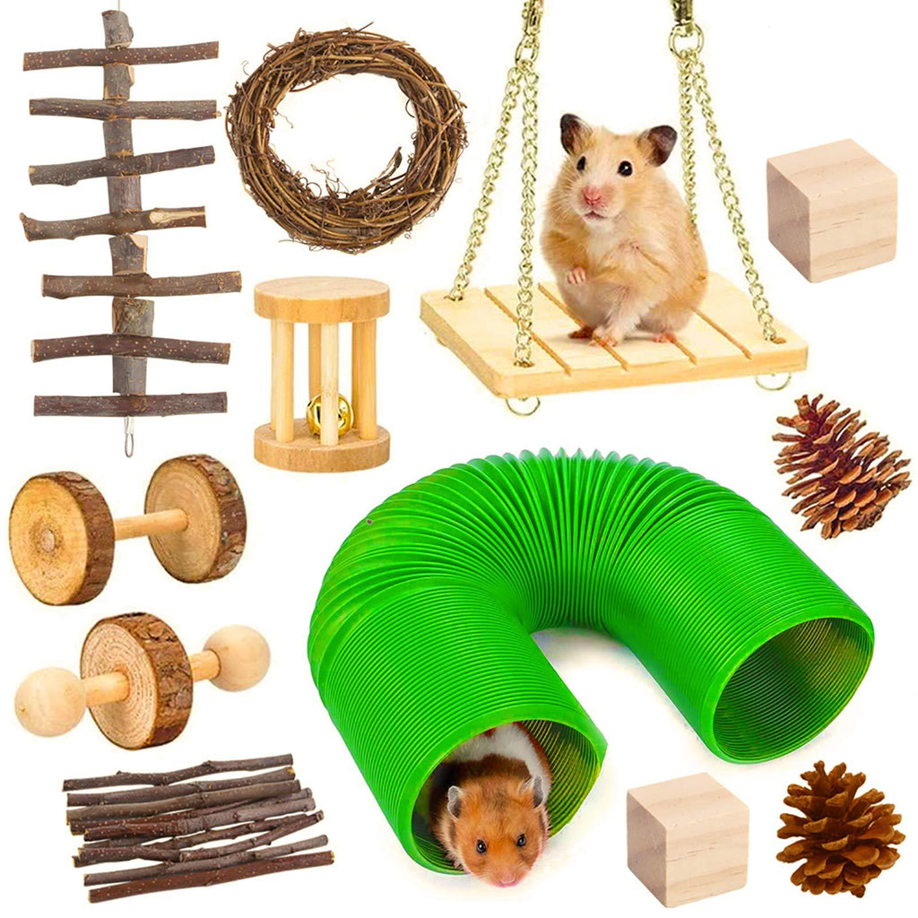 FJNATINH Hamster Chew Toys, Natural Wooden Hamster Toys and Accessories Fun Tunnel for Syrian Hamster Guinea Pigs Chinchilla Gerbil Rats Teeth Care Molar and Exercise Toys - PawsPlanet Australia