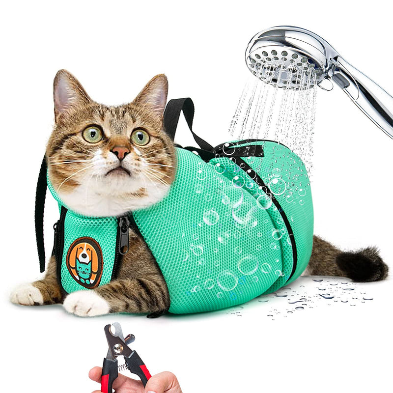 AWOOF Cat Bathing Bag Adjustable Cat Grooming Bag Anti Scratch & Bite Polyester Soft Portable Mesh Cat Washing Bag for Small Medium Large Cats Nail Trimming Ear Cleaning Medicine Taking - PawsPlanet Australia